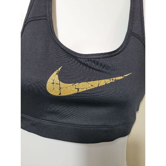 Nike Sports Bra Gold Swoosh Size L Youth / Adult S - Picture 2 of 4